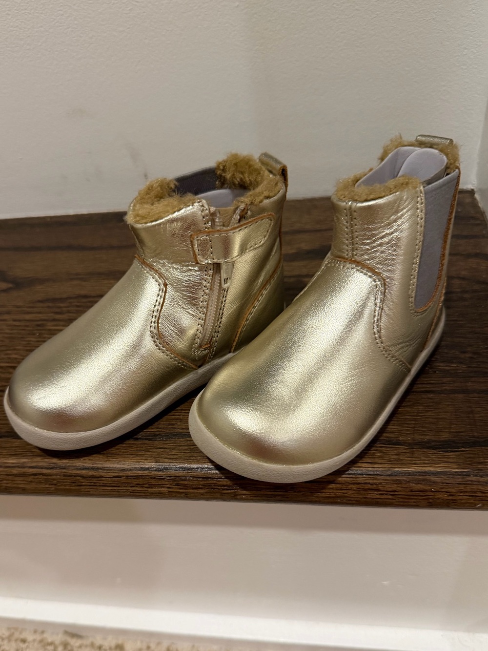 Old Soles Metallic Gold Faux-Fur Ankle Boots for Kids
